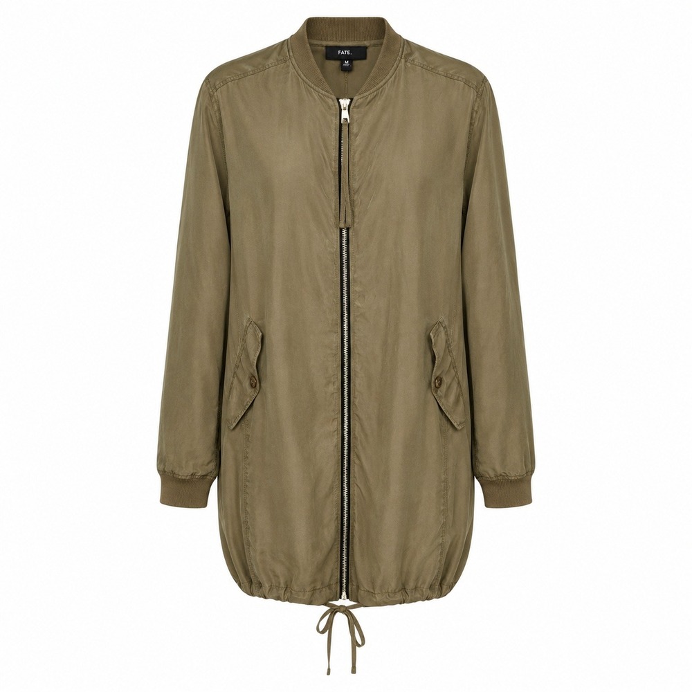 Fate Gorpcore Utility Longline Bomber Jacket Women Size Medium Military Chic